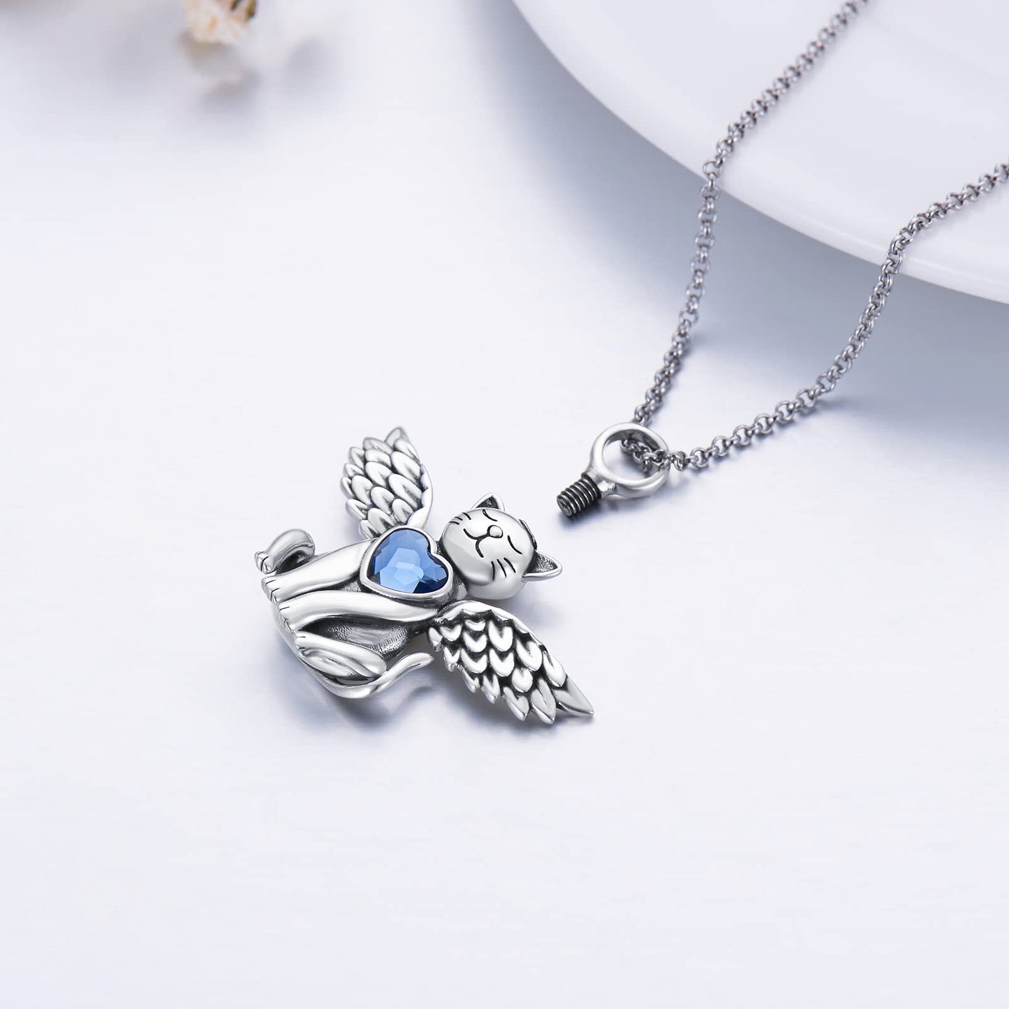 AOBOCO 925 Sterling Silver Dog/Cat Urn Necklace for Ashes Pet Cremation Keepsake Necklace Memorial Jewelry Gift for Women