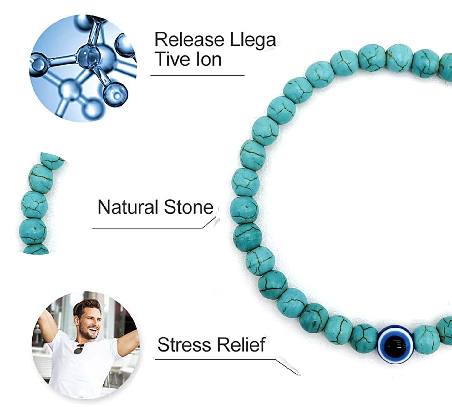 Natural Stone Agate Elastic Evil Eye Bracelet Kit with Charms Adjustable for Men Boyfriend for Gift Boys Stretch Bracelet for son Gifts 6mm