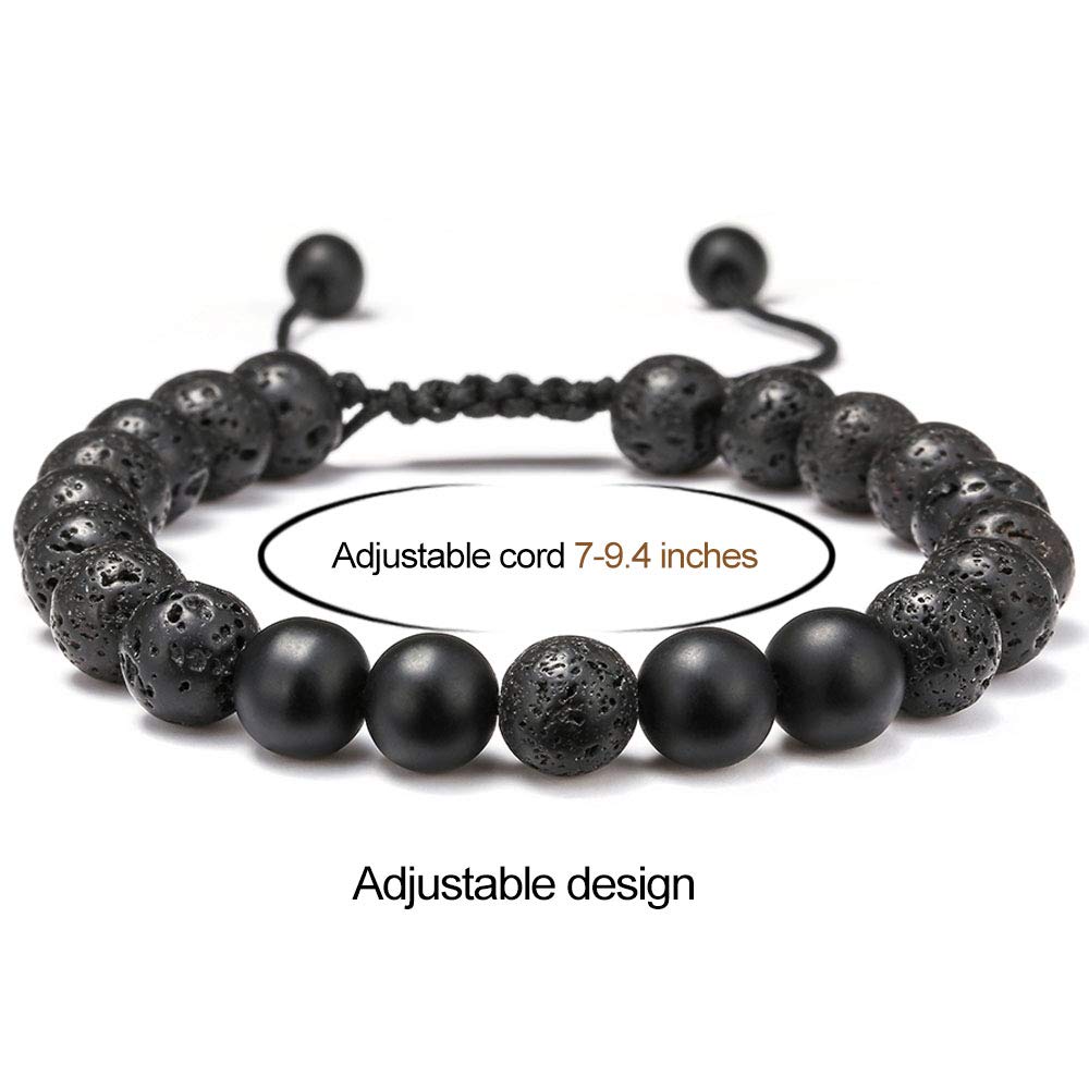 M MOOHAM Natural Stone Bracelets for Men - 8mm Tiger Eye | Matte Agate | Lava Rock Bracelets for Men Teen Boys Gifts Fathers Day Anniversary Birthday Gifts for Him