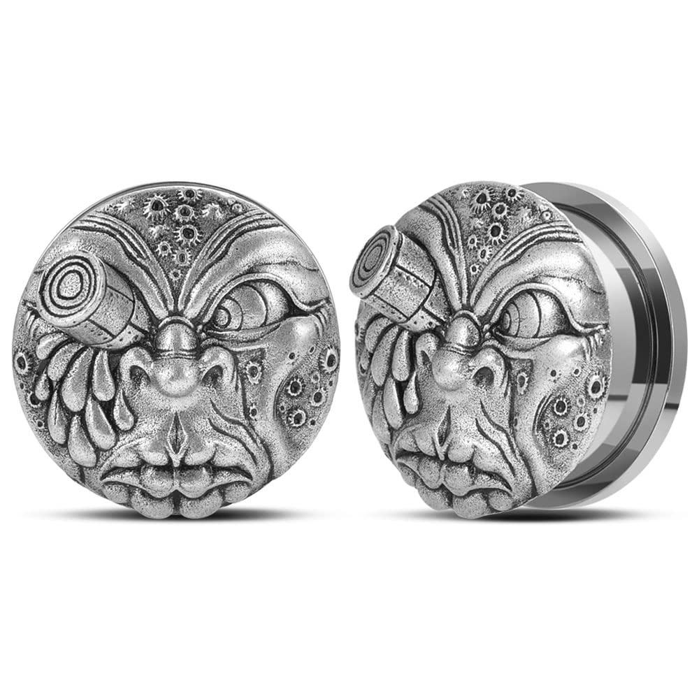 2PCS Surgical Steel Screw Fit Flesh Tunnels Skeleton Gothic Ear Expander Stretching Plugs Gauge 0G-1"(8mm-25mm)