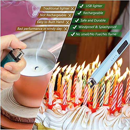 MEIRUBY Lighter Electric Candle Lighter Long Electronic Rechargeable USB Lighter Arc Windproof Flameless Lighters for Candle Camping BBQ Birthday Women's Day Gifts for Women Mom Wife Men, Rose Gold