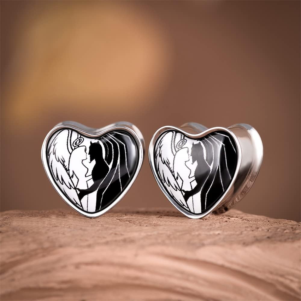 2PCS Stainless Steel Heart Ear Gauges Single Flared Stretcher Expander Gauges for Ears