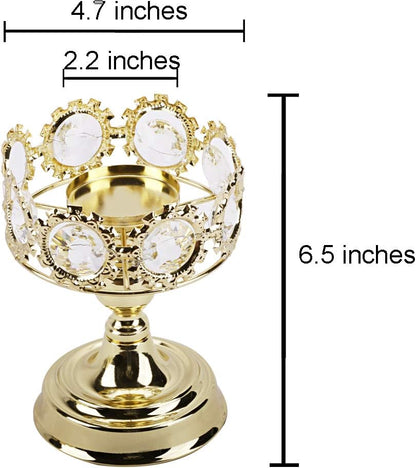 Gold Pillar Candle Holder, Premium Gold Candlestick Holder with Deluxe Crystal Design (Gold Crystal)