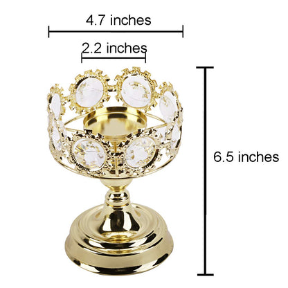 Gold Pillar Candle Holder, Premium Gold Candlestick Holder with Deluxe Crystal Design (Gold Crystal)