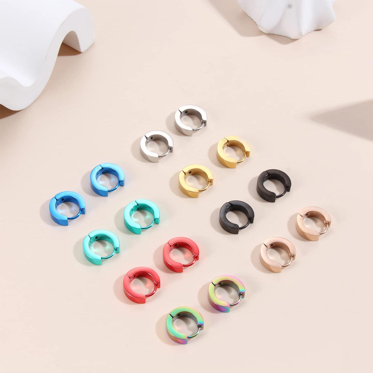 Jstyle 8 Pairs Stainless Steel Small Hoop Earrings for Men Women Huggie Earrings Cool Mens Earrings Set Multicolor Huggie Hoop Earrings Piercing for Men 13MM