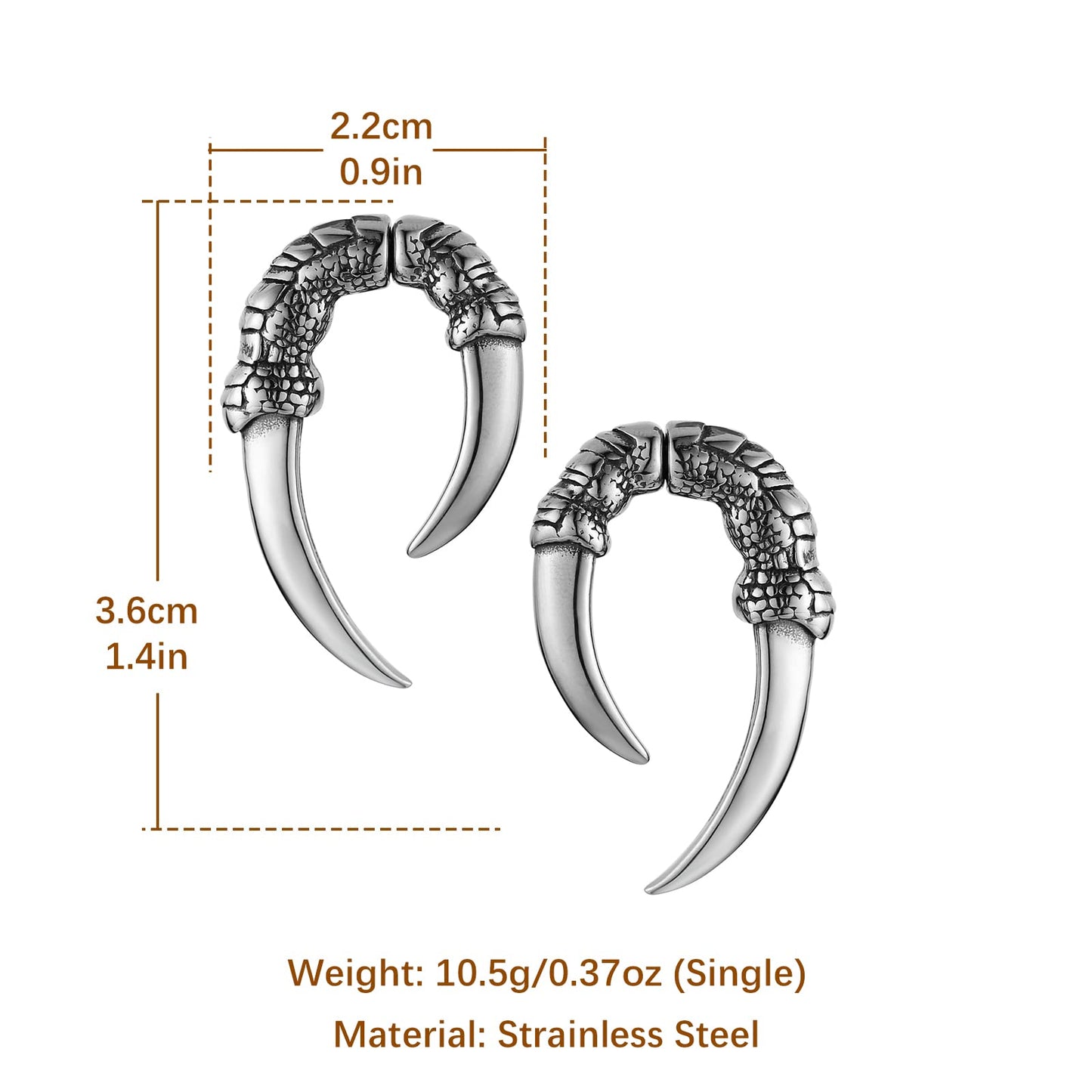 HZMAN Stainless Steel Dragon Claw Stud Earrings for Men Women Gothic Punk Piercing Sharp Claw Earring Jewelry Gift