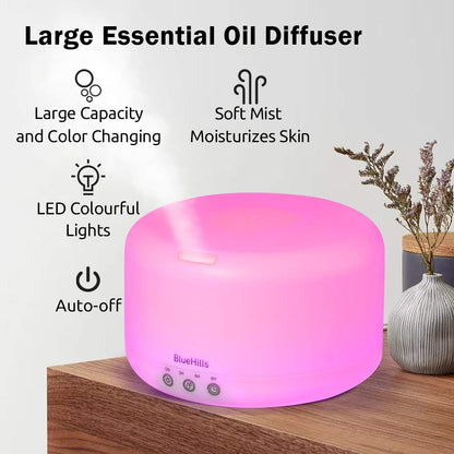 BlueHills Premium 2000 ML XL Essential Oil Diffuser Aromatherapy Humidifier for Large Room Home 40 Hour Run Huge Coverage Area 2 Liter Extra Large Capacity Diffuser Dark Wood Grain (E003)