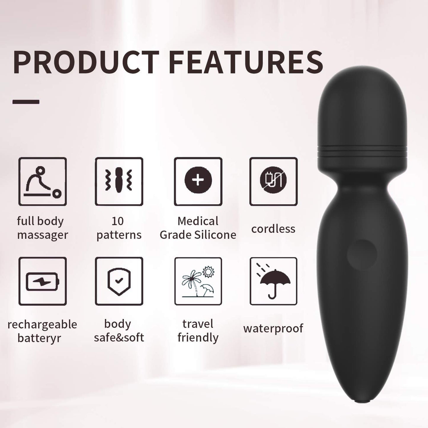 Mini Massager,Small Cordless Handheld Massager with 10 Quiet Vibration Modes, Personal Handheld Rechargeable Massager for Neck Shoulder Back Body [4.35 * 1.18 inches]