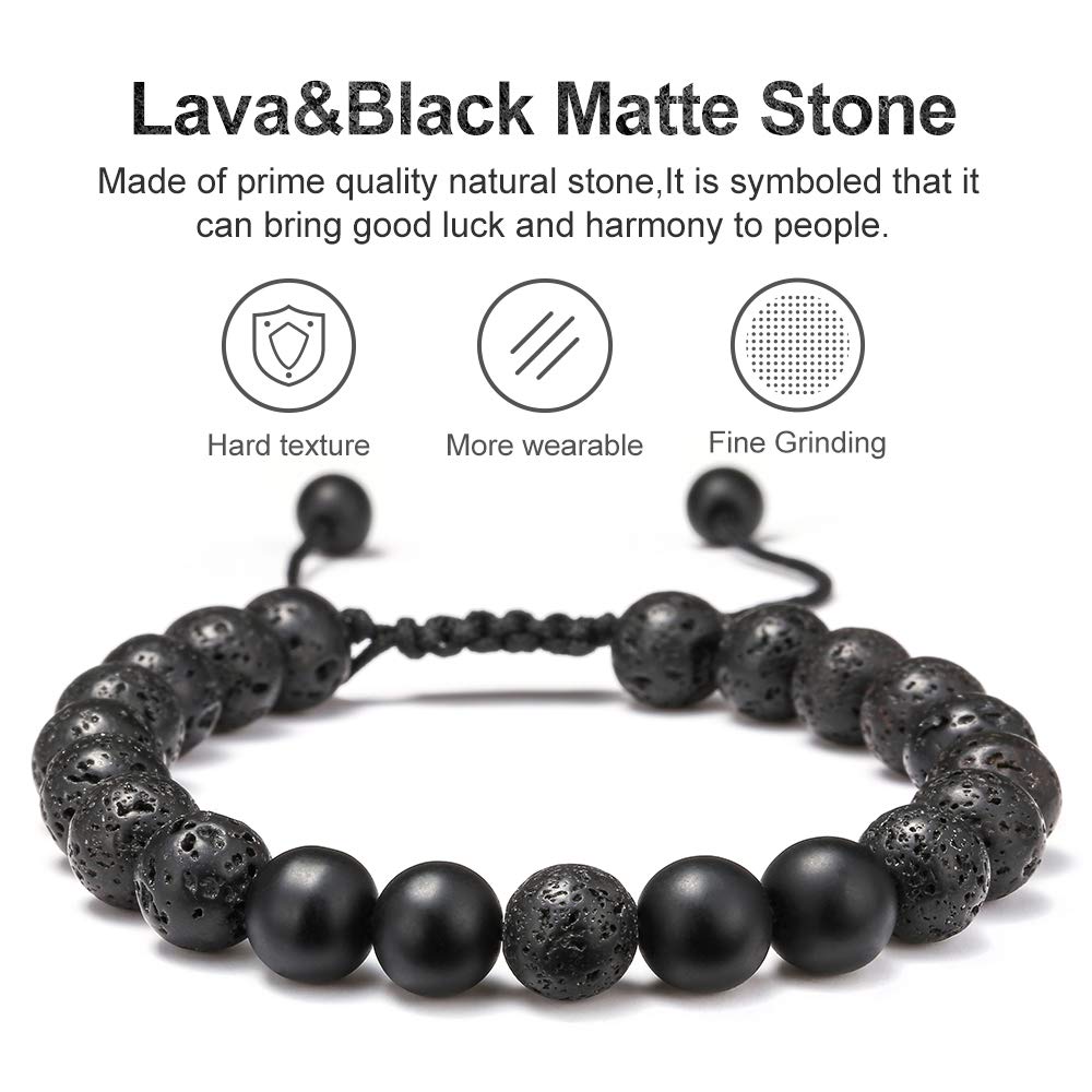 M MOOHAM Natural Stone Bracelets for Men - 8mm Tiger Eye | Matte Agate | Lava Rock Bracelets for Men Teen Boys Gifts Fathers Day Anniversary Birthday Gifts for Him