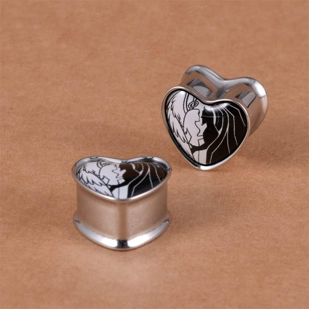 2PCS Stainless Steel Heart Ear Gauges Single Flared Stretcher Expander Gauges for Ears