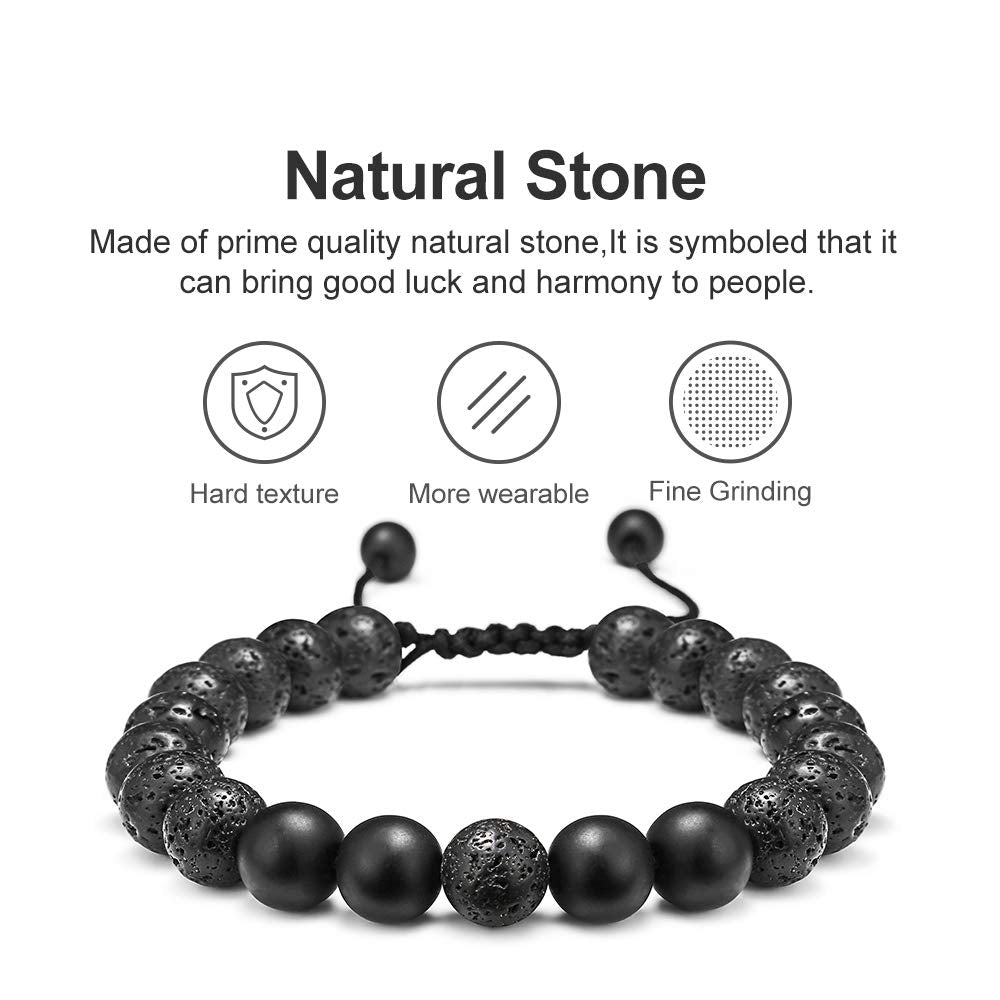 M MOOHAM Natural Stone Bracelets for Men - 8mm Tiger Eye | Matte Agate | Lava Rock Bracelets for Men Teen Boys Gifts Fathers Day Anniversary Birthday Gifts for Him