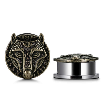 1 Pair Retro Ear Gauges Screw Fit Plug Flesh Tunnels Cat Fox Elephant Stretcher Earrings Hanger Expander Piercing Jewelry 8mm-25mm