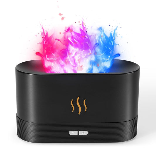 Colorful Flame Air Aroma Diffuser Humidifier, Upgraded 7 Flame Colors Noiseless Essential Oil Diffuser for Home,Office,Yoga with Auto-Off Protection 180mL (8Hours Black)