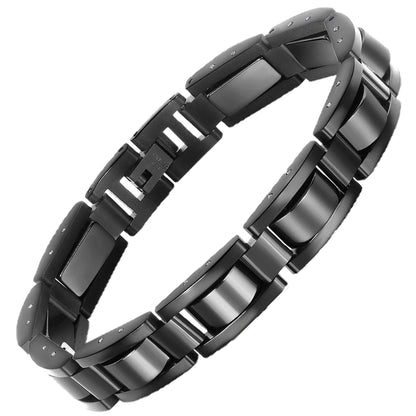 Feraco Mens Magnetic Bracelets for Arthritis & Joint Pain Relief, Classic Balck Titanium Stainless Steel Bracelet with Hematite Magnet Stones, Natural Health Jewelry Gifts, 8.66 inch