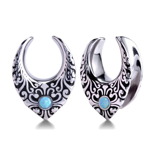 2PCS Opening Saddle Plugs Opal Ear Gauges Tunnels For Sretcher Expander Ears Elegant Floral Double Flared Piercing Earrings For Women 0g-1"