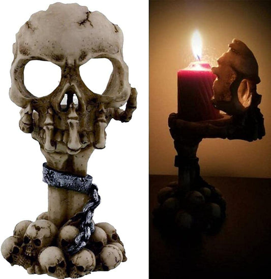 Spooky Tealight Candle Holder - Halloween Decorations Horror Skeleton Skull Candle Holders - Resin Candlestick Gothic Style Home Decor for Bedroom Living Room (White)