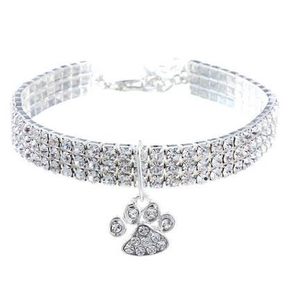 Pet Collar with Diamonds, Adjustable Crystal Diamond Elastic Heart Claw Pendant Wedding cat and Dog Small pet Necklace Jewelry