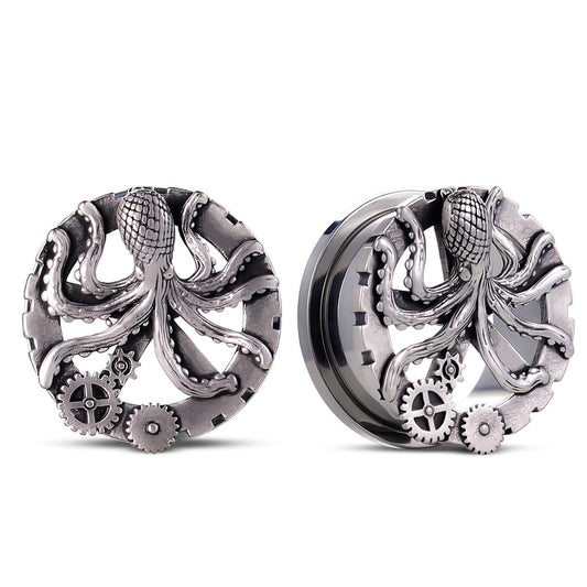 1 Pair Ear Gauge Flesh Tunnels Punk Retro Octopus Hollow Mushroom Double Flared Plug Expander Stretcher Women Body Piercing Jewelry