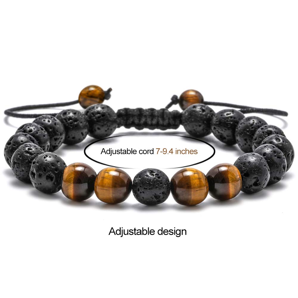 M MOOHAM Natural Stone Bracelets for Men - 8mm Tiger Eye | Matte Agate | Lava Rock Bracelets for Men Teen Boys Gifts Fathers Day Anniversary Birthday Gifts for Him