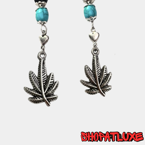 Weed Leaf Beaded Dangle Earrings