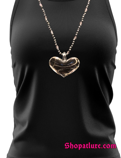 Genuine Hand Blown Glass Heart Necklace | Handmade  Beaded Jewelry with Hematite And Amethyst Accents | Adjustable Fit | Meaningful Gift