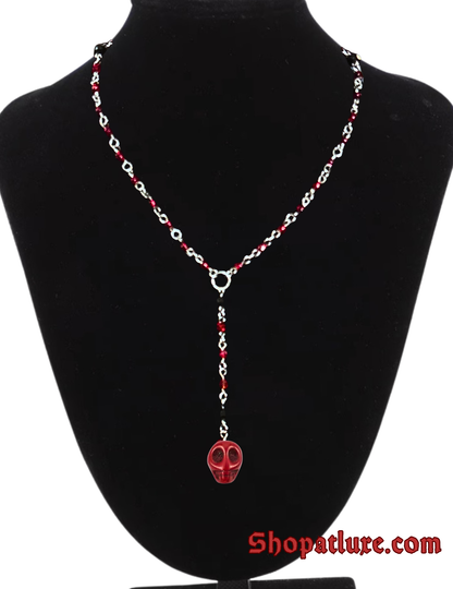 Gothic Red Skull Lariat Necklace