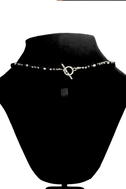 Genuine Hematite Beaded Choker Necklace with Steel Irish Cross