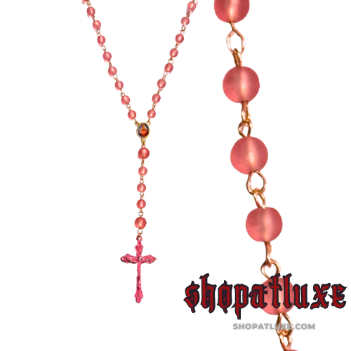 Pink Frosted Glass Beaded Rosary