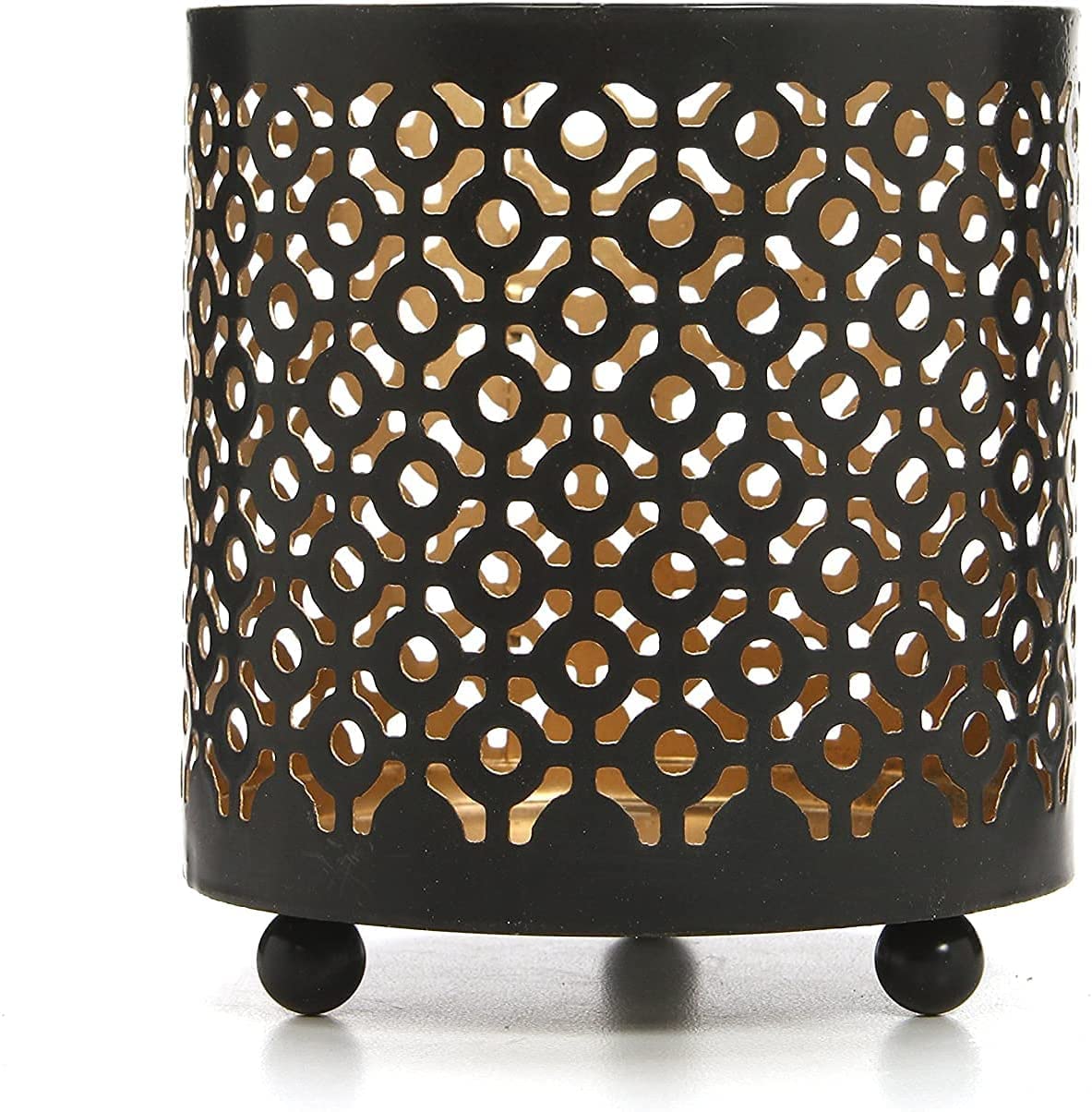 Hosley 4.5" High Black (Gold Inside) Metal Jar Holder Candle Sleeve. Candle Holder, Votive, Tea Light Lanterns Use with Tealights. Ideal Gift for Weddings, Parties, Spa and Aromatherapy O6