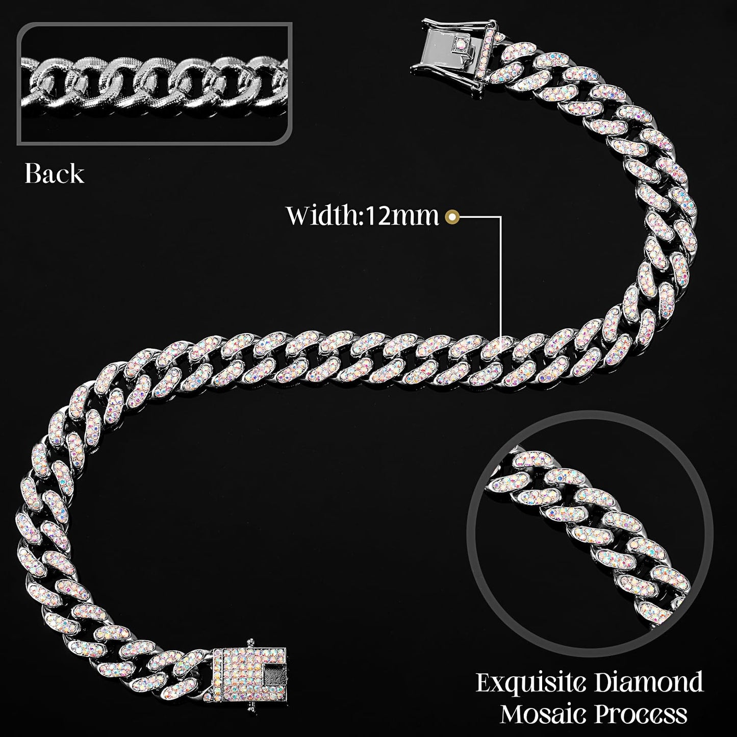 LEIFIDE Pink Crystal Dog Necklace Rose Gold Link Chain Collar for Small, Medium and Large Dogs 8 Inch