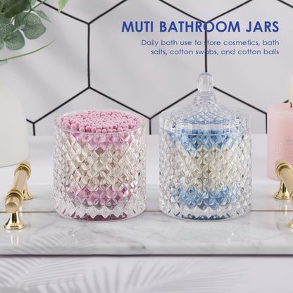 Pink Candy Jar, Glass Candy Dish with Lid, Crystal Apothocary Jars with Lids Glass Jewelry Box with Lids, Cute Glass Jar Gifts for Women