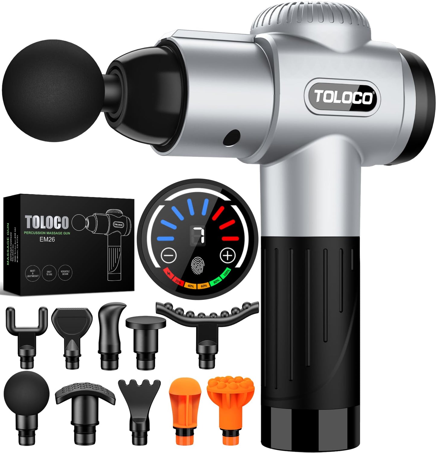 TOLOCO Massage Gun, Deep Tissue Back Massage for Athletes for Pain Relief, Percussion Massager with 10 Massages Heads & Silent Brushless Motor, Black