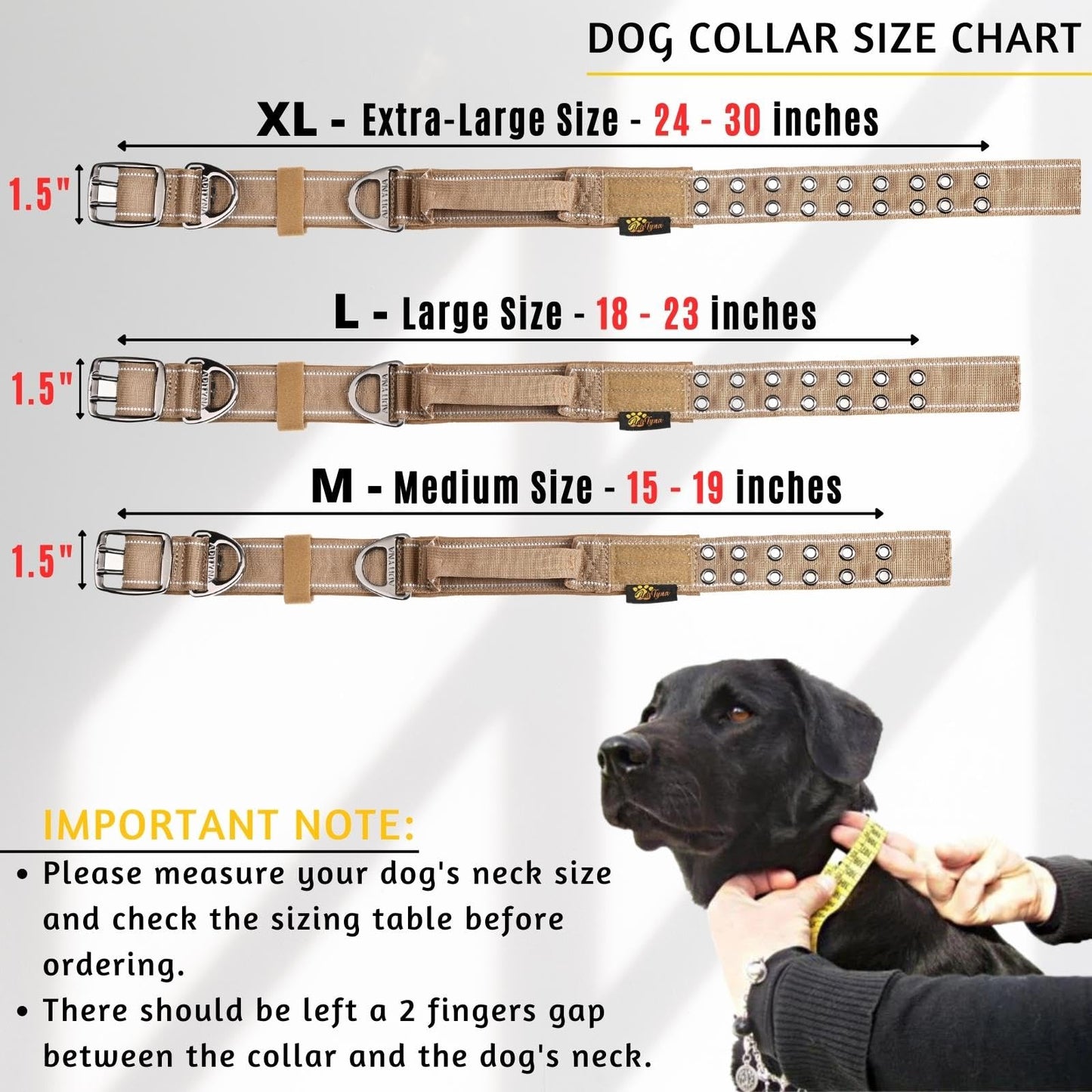 ADITYNA - Heavy Duty Dog Collar with Handle - Thick Dog Collar for Large Dogs - Wide, Reflective, Tactical, Soft Neoprene Padded - Perfect Dog Collar for Training and Walking