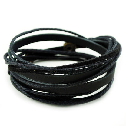 Genuine Leather Bracelet for Women & Men,Unisex Multilayer Leather Adjustable Bracelet Cuff Wrap Multicolor Rope Wristband