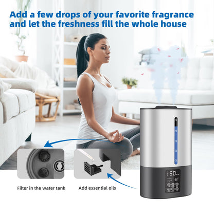 6L Humidifiers for Bedroom Large Room Home, Cool and Warm for Baby and Plants Mist Top Fill Desk Humidifiers Essential Oil Diffuser, Quiet with Adjustable Mist,360°Nozzle-Black