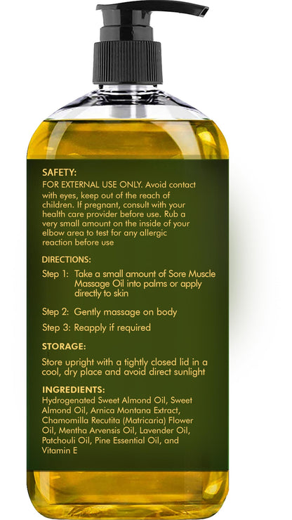 MAJESTIC PURE Arnica Sore Muscle Massage Oil for Massage Therapy - Natural Oil with Lavender and Chamomile Essential Oils - Multipurpose Instant Absorption Full Body Massage Oil - 8 fl. oz.