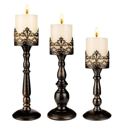 Black Vintage Candle Holder for Table Centerpiece Gothic Candle Stand Set