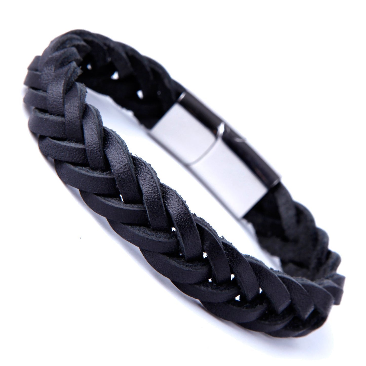 Urban Jewelry Braided Genuine Leather Bracelet with Locking Stainless Steel Clasp (Unique Designs Options)