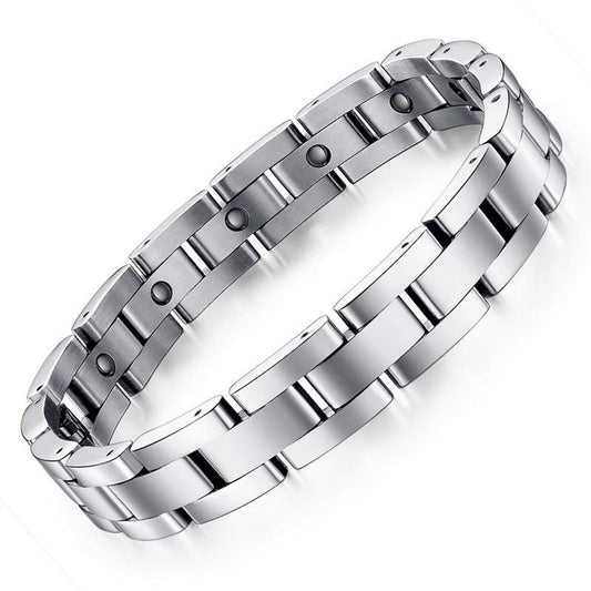 Feraco Magnetic Bracelets for Men Sleek Titanium Stainless Steel Magnetic Bracelet with Sizing Tool, Health Magnetic Field Therapy Gifts for Men (Silver)