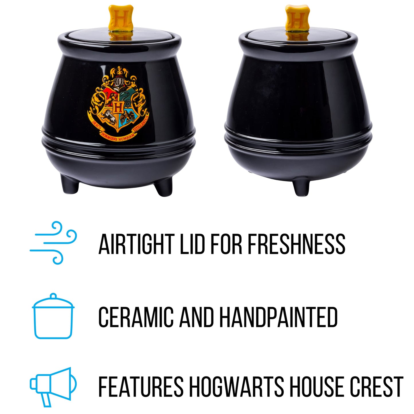 Silver Buffalo Harry Potter Hogwarts House Crest Cauldron Sculpted 3D Hand Painted Ceramic Snack Cookie Jar (Small)