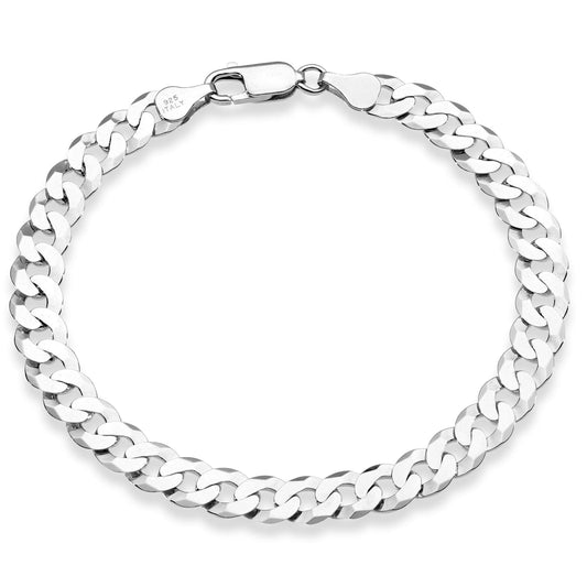 Miabella 925 Sterling Silver Italian 7mm Solid Diamond-Cut Cuban Link Curb Chain Bracelet for Men Women, Made in Italy