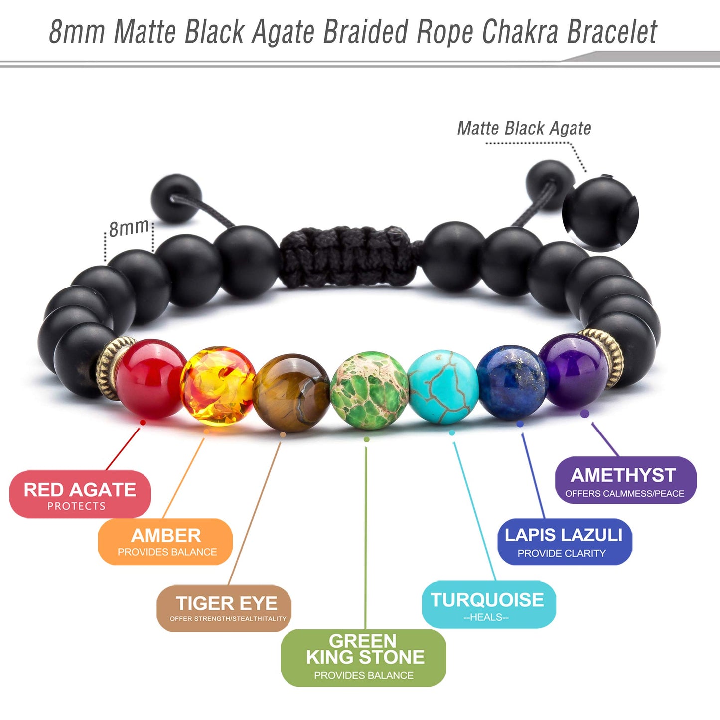 Hamoery Men Women 8mm Lava Rock Beads Chakra Bracelet Braided Rope Natural Stone Yoga Bracelet Bangle