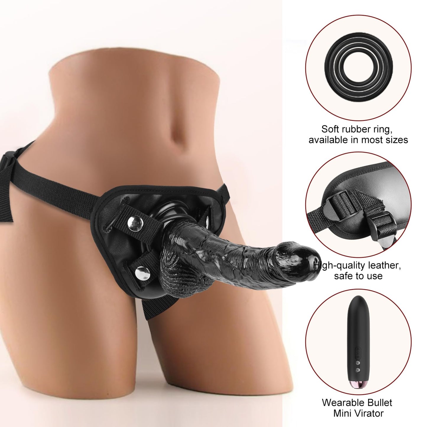 Strap-on Realistic Vibrating Dildo Wearable Harness with Bullet Vibrator, Detachable Silicone G Spot Stimulator, Vagina Massager Female Masturbator Sex Toys for Women Lesbian Couple (Flesh)