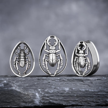 COOEAR 1 Pair Double FLared Tear Drop Ear Tunnels Piercing Stainless Steel Scarab Gauges Silvery Earrings Plugs 0g to 1".