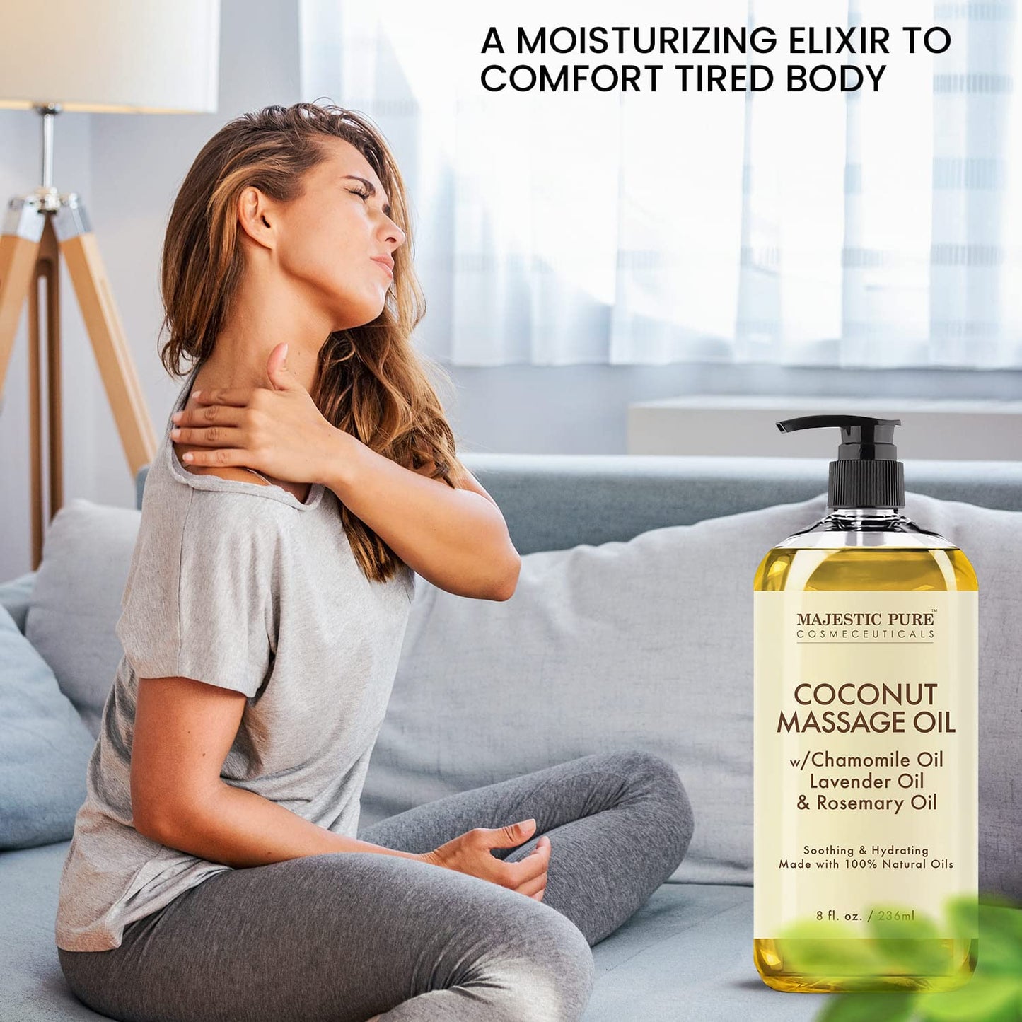 MAJESTIC PURE Arnica Sore Muscle Massage Oil for Massage Therapy - Natural Oil with Lavender and Chamomile Essential Oils - Multipurpose Instant Absorption Full Body Massage Oil - 8 fl. oz.