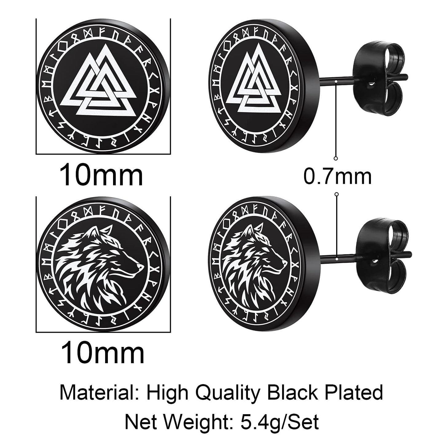 FaithHeart Cool Earrings Set Viking Runes Stuff/Eye of Horus/Cross Black Studs/Hoops Earrings for Men Women with Delicate Packaging