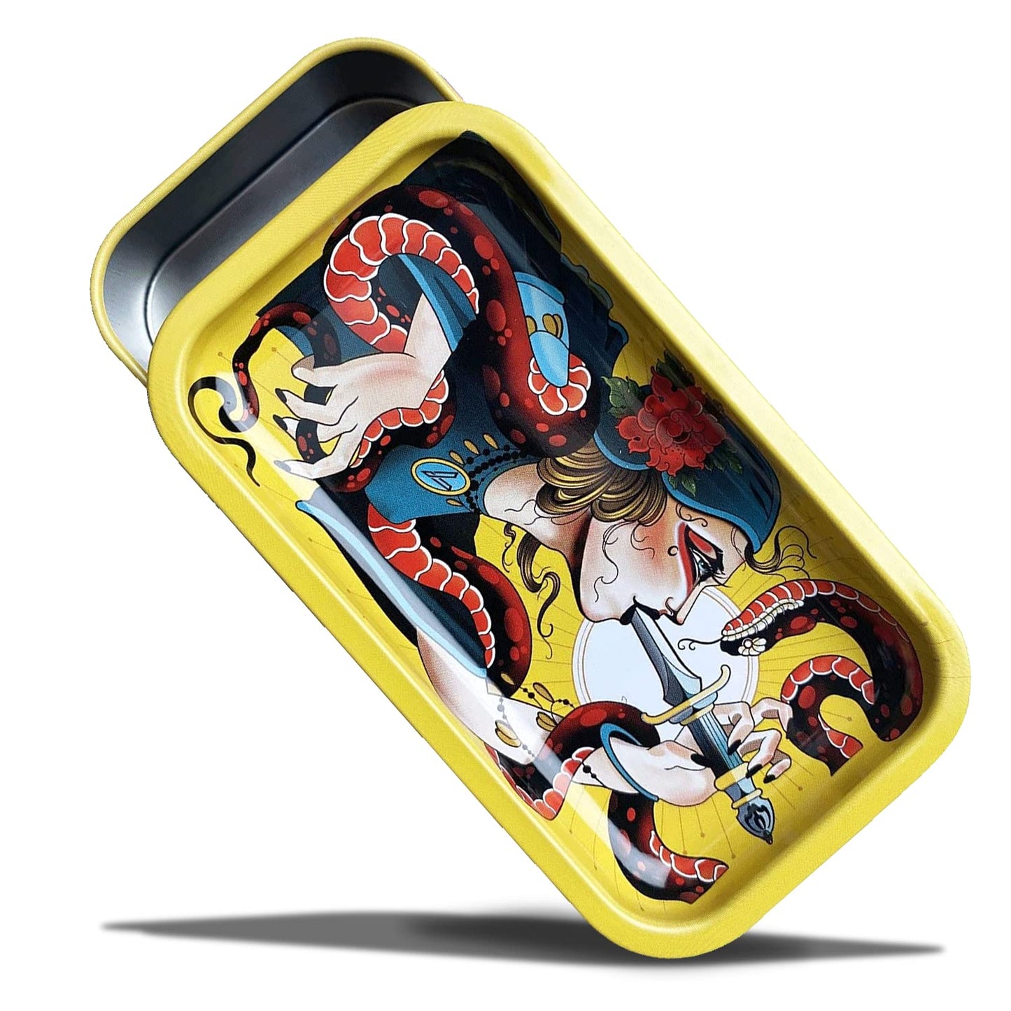 V. Syndicate 5" x 2.8" x 1.5" Mini Metal Storage Box with Lid - Airtight Lid to Avoid Moisture - Flex Your Style with 360 Print of Original Interactive Artwork on All Sides (Syndicase 2.0, Dank Diva)