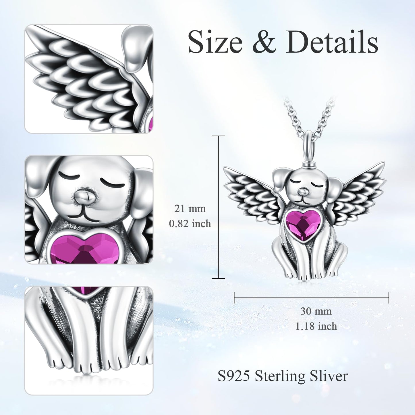 AOBOCO 925 Sterling Silver Dog/Cat Urn Necklace for Ashes Pet Cremation Keepsake Necklace Memorial Jewelry Gift for Women