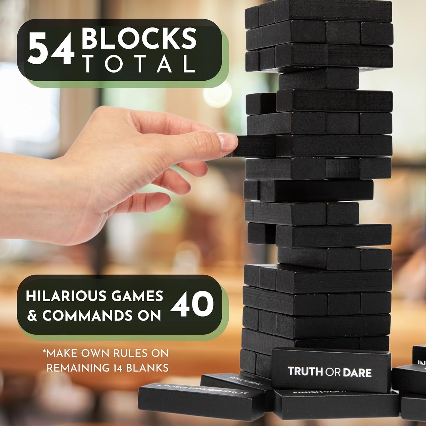 Adult Drinking Game - 54 Blocks with Hilarious Commands and Games on 40 of Them | Perfect Pregame Entertaining Party Starter Game | Novelty Funny Gift (Black)