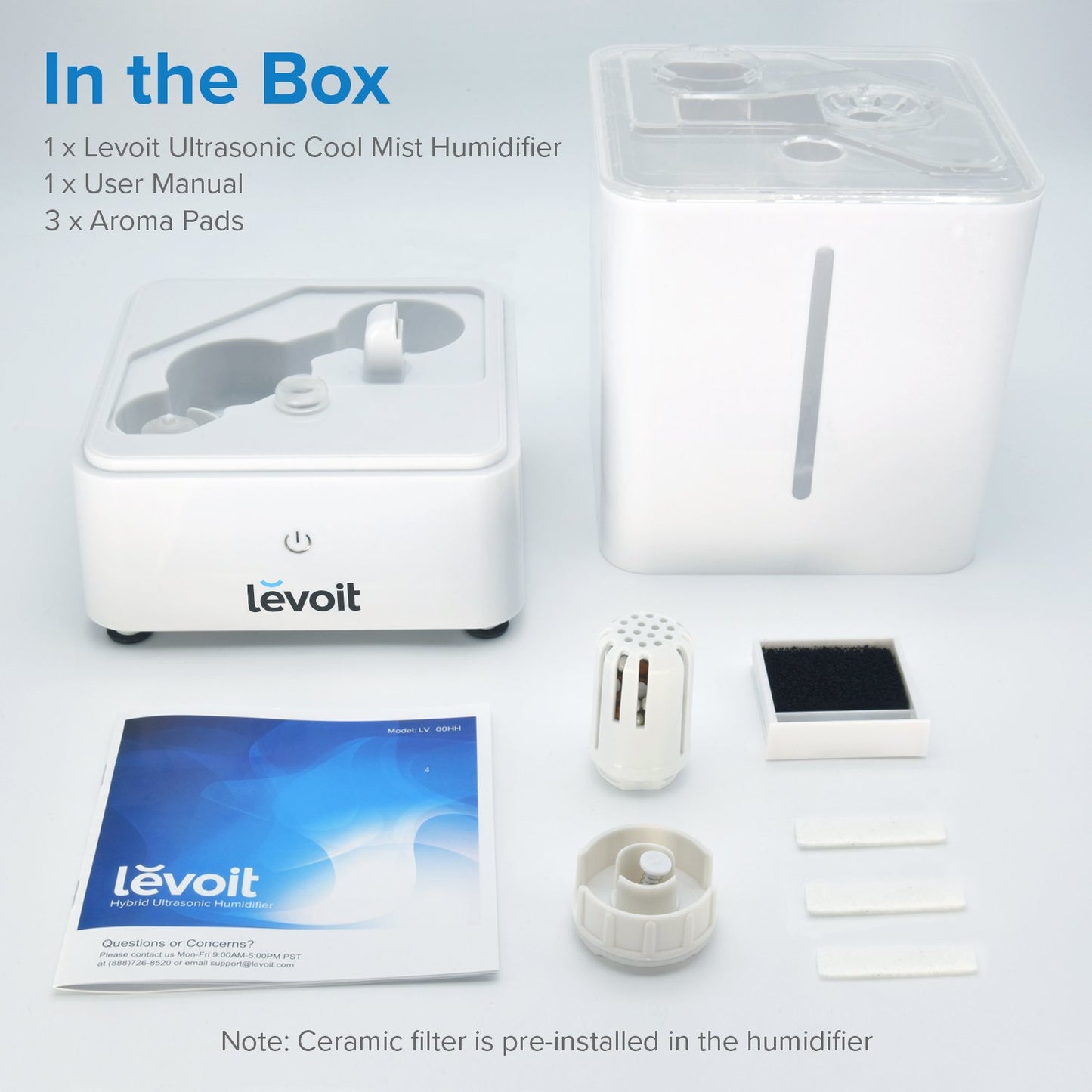 LEVOIT Humidifiers for Bedroom, Quiet (3L Water Tank) Cool Mist Top Fill Essential Oil Diffuser with 25Watt for Home Large Room, 360° Nozzle, Rapid Ultrasonic Humidification for Baby Nursery and Plant